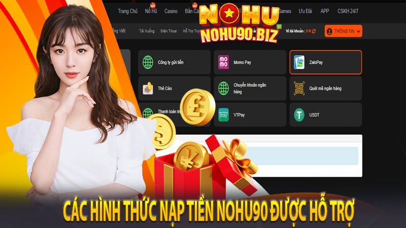 Các hình thức nạp tiền NOHU90 được hỗ trợ